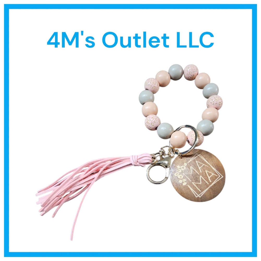 Pink and Gray Beaded Keychain Bracelet